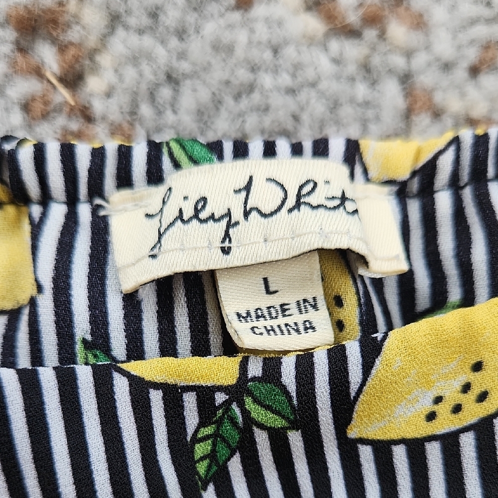 Lily White Off Shoulder Lemon Print Blouse Yellow Black Large - Picture 2 of 6